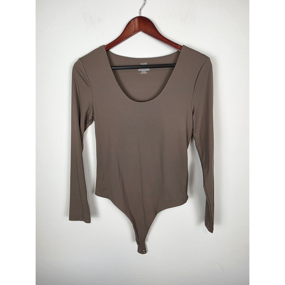 Nuuds Brown‎ Long Sleeve Bodysuit Scoop Neck Casual Comfortable Top